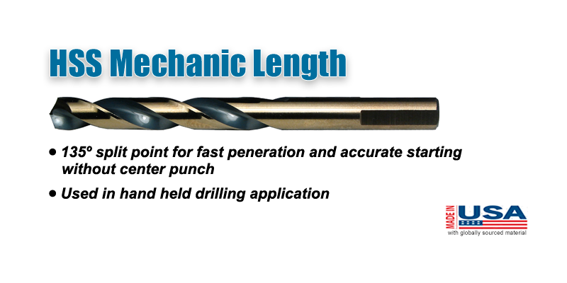 HSS Premium Mechanic Length 3–Flats on Shank 135° Split Point Type 175-AG